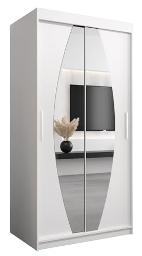 ABIKSMEBLE Armoire Elypse Avec Porte Coulissante Miroir - Dressing Adulte - Penderie Vêtement - Garde Robe - Placard - Closet