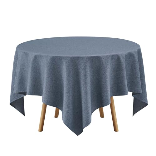 Decorelia Faux Linen Square Tablecloth for Dining Room,Waterproof Texture Decorative Farmhouse Rustic Table Cloth for Indoor Outdoor Party Holiday Banquet Picnics Patio,52x52 Inch (Square),Denim Blue