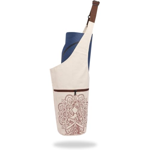 Image of Yoga Mat Bag with Pocket & Adjustable Strap - Yoga Mat Carrier for Women and Men, Gym Workout, Pilates & Travel Accessories Bag (Cream)