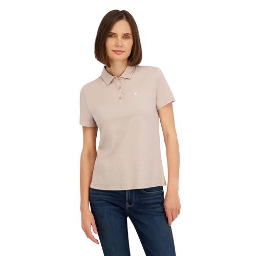 Spyder Womens Jacquard Stripe Short Sleeve Polo Top, Mushroom, Large