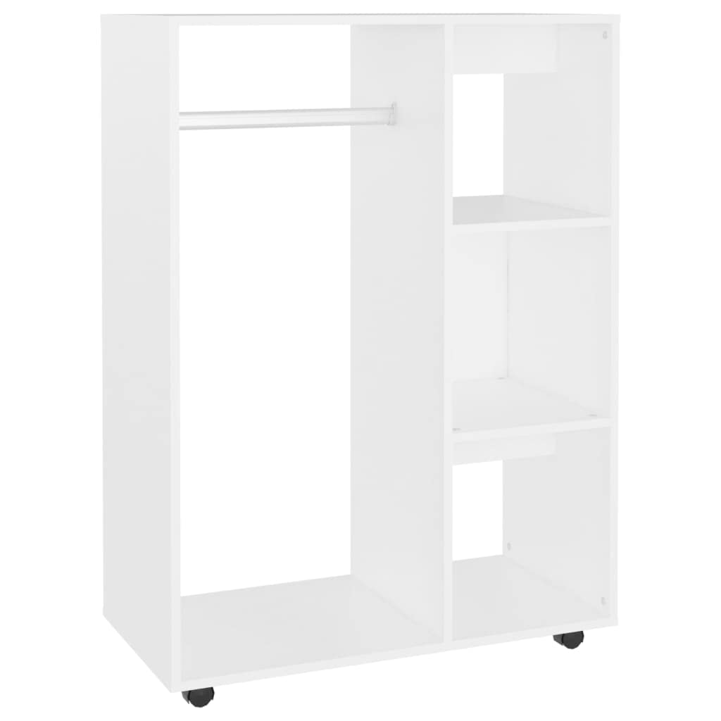 Willood Kleiderschrank mit offenem Fach 3 seitlichen Ablagen Rollen Garderobenschrank Garderobe Schlafzimmer Schrank Weiß 80x40x110 cm Holzwerkstoff