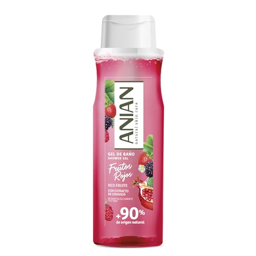 ANIAN - Gel de Baño Frutos Rojos, 750 ml, con Extracto de Granada, Aroma Dulce y Afrutado, para Todo Tipo de Piel, +90% Ingredientes de Origen Natural, Apto para Veganos