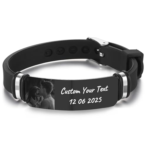 OTXIXTO Custom Silicone Photo Bracelet for Women Men Personalized Memorial Bracelet with Picture Inside Custom Picture Gifts for Loss Loved One (B1)