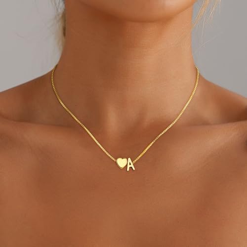Gold Initial Necklaces for Women Girls, 18K Gold Plated Letter A-Z Heart Pendant Necklace Dainty Gold Initial Necklaces for Women Girls Birthday Gifts Jewelry2