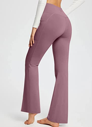Laoara Women’s Flare Leggings Straight Leg Yoga Pants V Crossover Tummy Control Running Pants With Pockets Pink L #TOP3