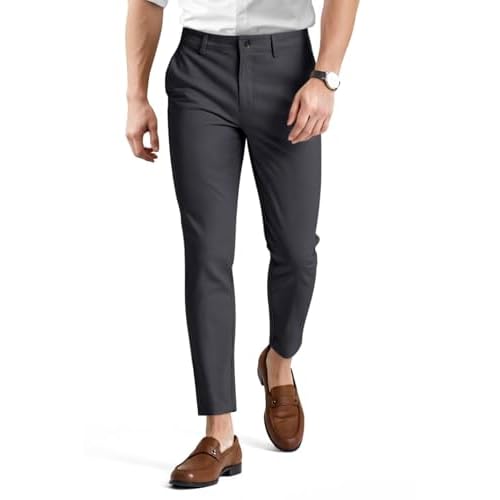 GINGTTO Mens Skinny Pants Tapered Leg Stretch Slim Fit Dress Pants for Men Grey Plain 36W x 30L