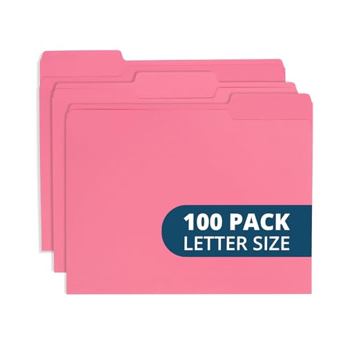 Blue Summit Supplies 100 Pink File Folders, Letter Size, 1/3 Cut Tab, 11pt
