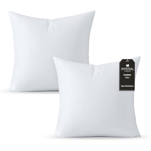 Imperial Comforts Premium Cushion Inner Pads Bed Pillow Inserts (2-Pack White) - 18 x 18 Inches Indoor Cushion Inserts - Decorative Throw Pillow Set of 2 (45x45 cm)