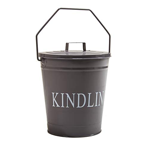 Fire Vida Leña Madera Cubo de Metal con Tapa, Metal, Color Gris Cover