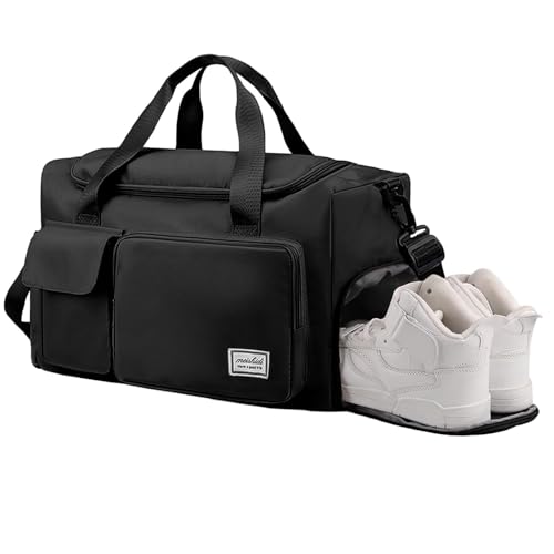 Image of SRZ Samrukzone Nylon Travel Duffle Bag with Wet Pocket & Shoe Compartment, Weekender Overnight Gym Shoulder Bag for Men & Women (44 x 18 x 29 cm (Black)