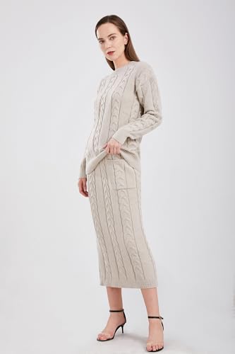 Image of utcoco Womens Sweater Sets Winter Chunky Cable Knit 2 Piece Outfits Sweater Skirt Set