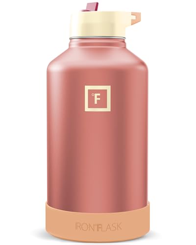 Image of IRON FLASK Camping & Hiking Hydration Flask with Straw, Wide Mouth Insulated Stainless Steel Sports Water Bottle - Dream Sunset 64 oz - Straw (1 Lid)