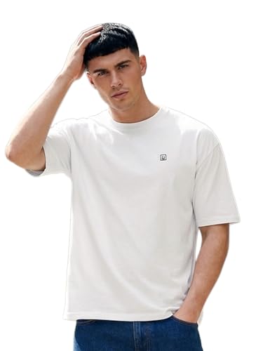 Image of Urbano Fashion Men's Solid Round Neck Oversized Half Sleeve Cotton T-Shirt