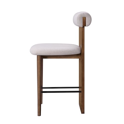 Merax Bar Stools Set of 2, Mid Century Upholstered Counter Height Chair in Rubber Wood Frame with Split-Back, 25.5 Inch Seat Height Barstools for Kitchen Islands Dining Room, Ivory+ Dark Walnut by Merax - Used condition - Image 7