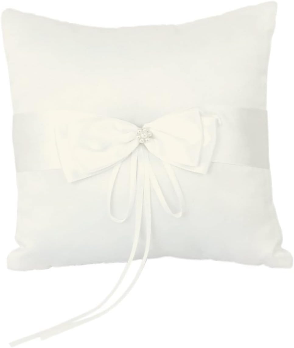Ciieeo Wedding Ring Pillow Holder Box Satin Double Bowknot Flower Ring Bearer Pillow Decorations