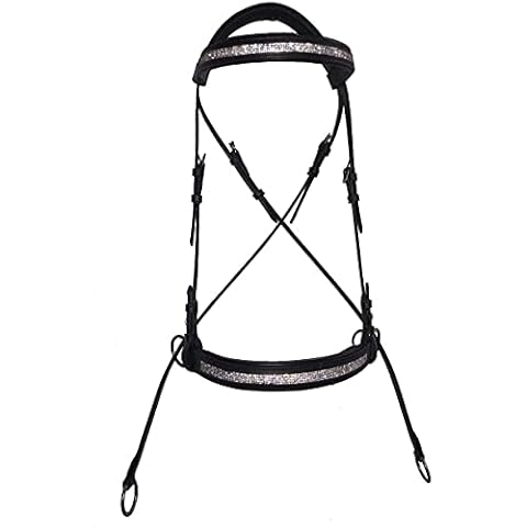 Equipride LEATHER BITLESS BRIDLE CRYSTAL WITH ANTI-SLIP RUBBER GRIP RUBBER REINS (Cob, Black) Cover