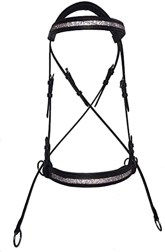 Equipride Bissloser Zaumzeug aus Leder mit rutschfestem Gummigriff, Farbe: Cob, Schwarz