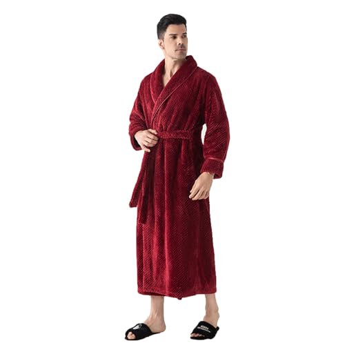 Men's Shawl Collar Fleece Bathrobe Long Spa Robe Winter Flannel Nightgown Couple Bathrobes Shower Sleepwear Homewear3