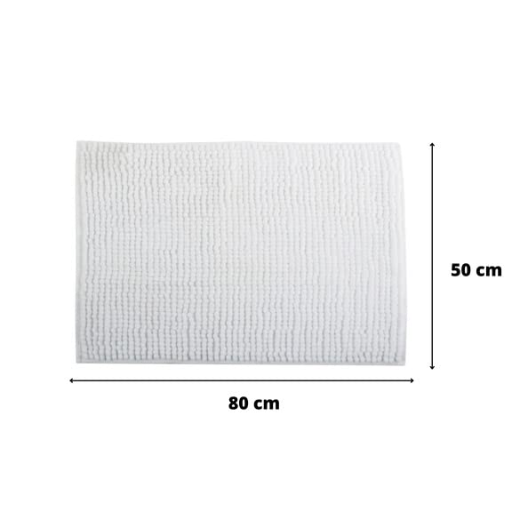 MSV - Lot de 2 Tapis de Bain Microfibre Chenille - Poils Longs Anti-dérapant - Lavable en Machine - Boucle d'Accrochage Pratique - Confort et Hygiène Optimisés - Blanc - 50x80 cm