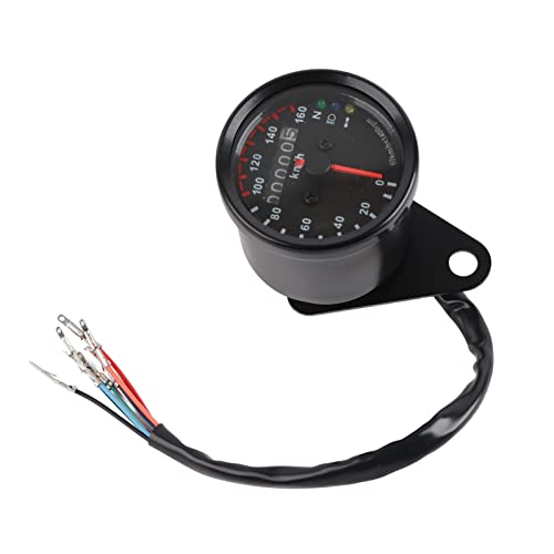 Aramox Odómetro Velocímetro, Carcasa Metálica, Luces Indicadoras LED, Medición Precisa de Velocidad de Hasta 160 Km/h para la Mayoría de las Motocicletas (cara negra)