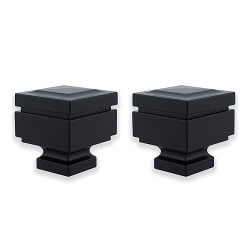 BLASTHOME® Luxury Step Square Finials – Fits Only Signature Collection Curtain Rods (Rod Not Included) – Premium Quality, Heavy Metal – Set of Two – Tuxedo Black Finish