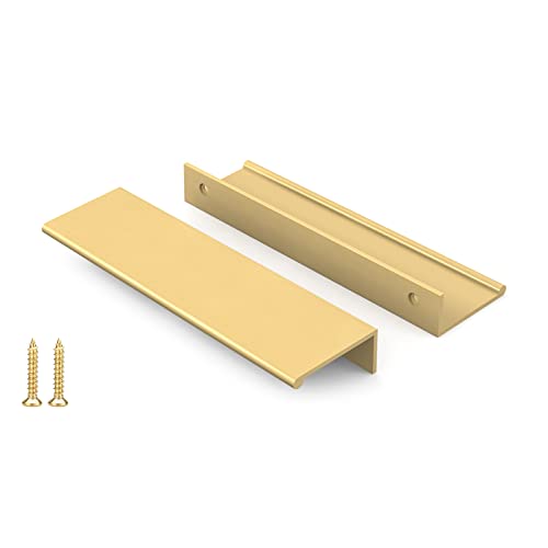 Image of Peaha 10 Pack Kitchen Cabinet Handles 3-3 /4 inch Matte Gold Pulls Edge Pulls | Gold Cabinet Handles Finger Pulls for Cabinets Modern Hidden Aluminum Alloy Dresser Drawer Handles Closet Bedroom