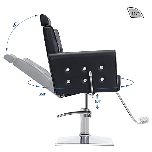 Barberpub Classic Recliner Barber Chair Antique Hair Spa Salon Styling Beauty Equipment 3123 (Black) #TOP7