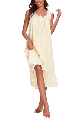 Image of AVIIER 100% Cotton Nightgowns for Women Sleeveless Sleep Dress Ladies Gowns Sleepwear with Pockets