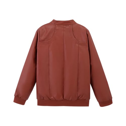 Image of Boys Trendy Stand Collar PU Leather Moto Jacket - Winter Warm Lined Coat with Zipper Closure for Kids (Age 3-12)