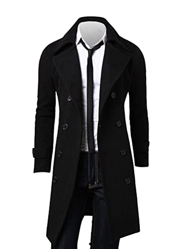 Trench coat homme d'hiver thermique veste longue cintrée à boutons