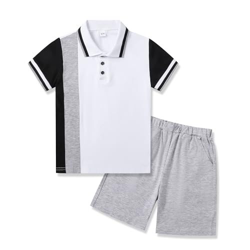Image of Boys 2 Piece Outfits Short Sleeve Basketball Pattern T-Shirt and Shorts Summer Clothes for Kids 5-12 Years