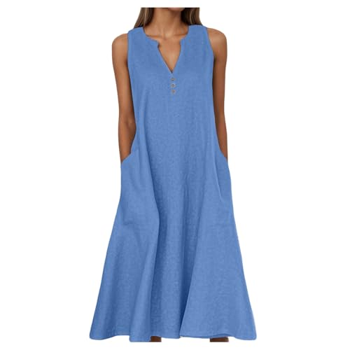 Robe d'été en lin pour femme chic et fluide sans manches