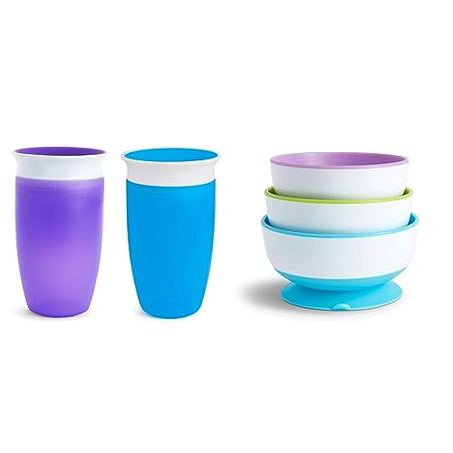 Munchkin Miracle 360ᵒ Trinkbecher, auslaufsicher & Kinderteller mit Saugnapf-Fuß, rutschfester Esslernteller für Babys und Kleinkinder ab 6 Monaten