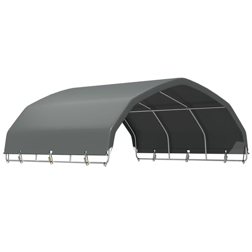 YOLENY 12'x12' Corral Shelter, Heavy Duty Round Style Canopy, Waterproof and UV Treated Universal Cover, Easy Assembly Stable and Agricultural Storage and Shade Shed Kit for Livestock,Gray