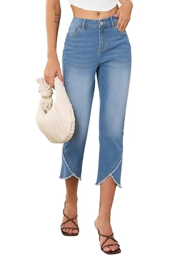 Sidefeel Women's Capri Jeans High Waisted Stretchy Skinny Jeans Trendy