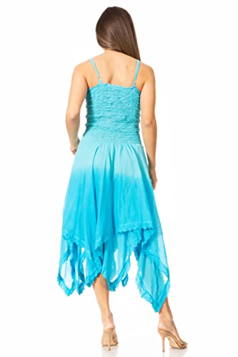 Image of Sakkas Ella Smocked Bodice Spaghetti Strap Double Layered Dress