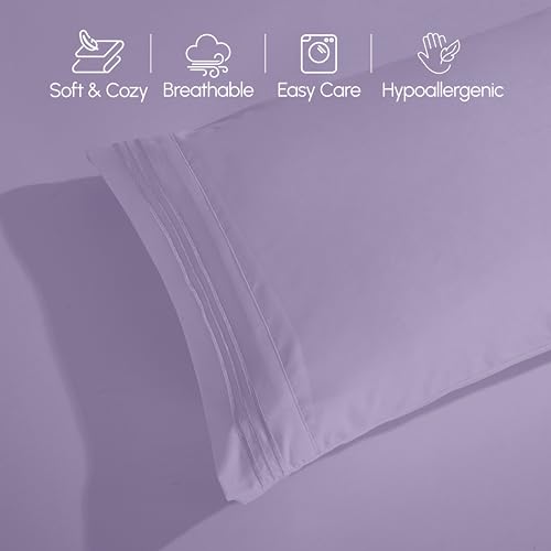 Image of Elegant Comfort Luxurious 1500 Premium Hotel Quality Microfiber Three Line Embroidered Softest 4-Piece Bed Sheet Set, Wrinkle and Fade Resistant, Twin /Twin XL, Lavender