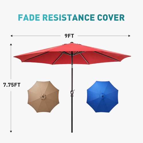 Image of OLIXIS 9FT Patio Umbrella Outdoor, Patio Table Umbrella 9 Feet Sun Shade for Pool, Beach, Outside Umbrellas with Tilt and Crank Button & Sturdy Ribs Waterproof for Deck, Terrace and Restaurant