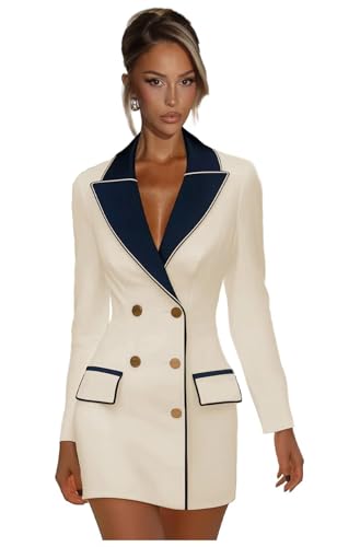 Women's Blazer Dress Bodycon Outfits with Pockets Professional Beige Blazer