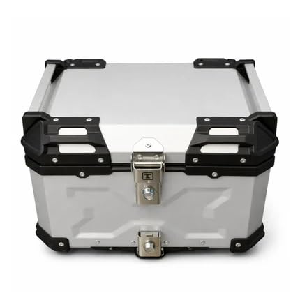 Image of CORE 45L Aluminium Motorcycle Top Box | X-Type Touring Storage Case with Universal Mount Plate | Lockable Rear Luggage Carrier | Water-Resistant Metal Top Case for Daily Bikes - Aero Silver