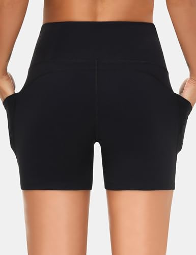 THE GYM PEOPLE 2 Pack Women's High Waist Workout Shorts with Deep Pockets Tummy Control Running Yoga Shorts4