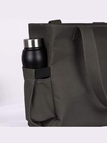 Image of TSANTA U Shaped Canvas Tote Bag, 35.56x33.02 cm with 10.8 cm Gusset, Cotton, Zipper Closure, Laptop Compartment