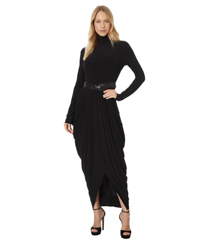 NORMA KAMALI Long Sleeve Turtleneck Waterfall Dress to Midcalf