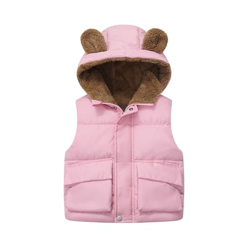 EnJoCho Toddler Boys Girls Hooded Puffer Vest Padded Warm Winter Jacket Sleeveless Bear Ears Zipper Up (Pink, 2-3 Years)