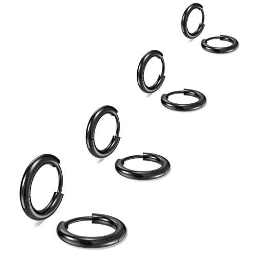Image of 316L Surgical Stainless Steel Small Hoop Earrings 8mm 10mm 12mm 14mm Hypoallergenic Huggie Hoop Earrings Helix Lobes Hinged Sleeper Earrings Men Women for Cartilage Piercings