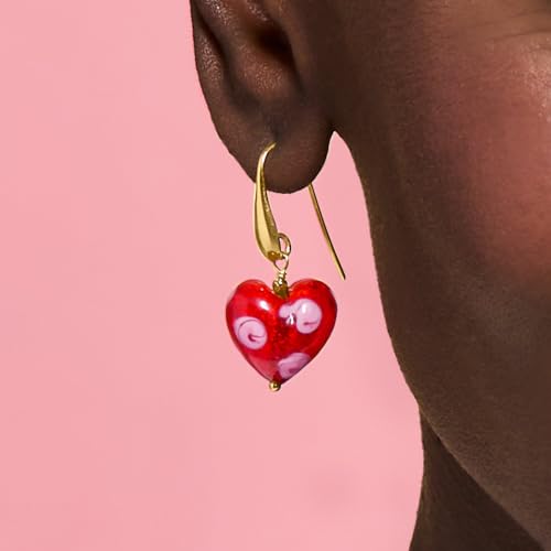 Image of Ross-Simons Italian Murano Glass Heart Drop Earrings in 18kt Gold Over Sterling