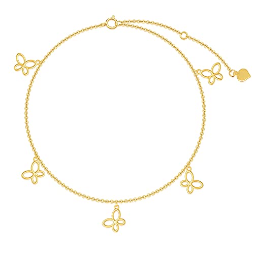 Image of SISGEM 14K Real Gold Butterfly Anklet for Women,Yellow Gold Butterfly Anklets Bracelets Beads Station Anklet Double Foot Link Beach Anklets Anniversary Birthday Jewelry Gifts for Wife Mom 8''+2''