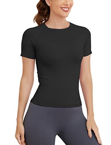 MathCat Short Sleeve Workout Tops for Women, Seamless Workout Shirts for Women, Yoga Athletic Shirts Soft Gym Tops
