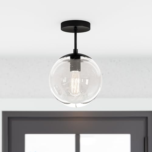 Image of Design House Gracelyn 1-Light Dimmable Semi-Flush Ceiling Light, Clear Seedy Glass, Matte Black, 588517