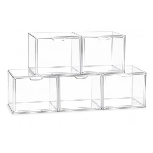 Image of XX-Large Clear Acrylic Display Case, 5 Pack | Extra Large Stackable Storage Bins, Magnetic Door, Dustproof Showcase, For Figures, Football Helmet, Shoes, Collectibles